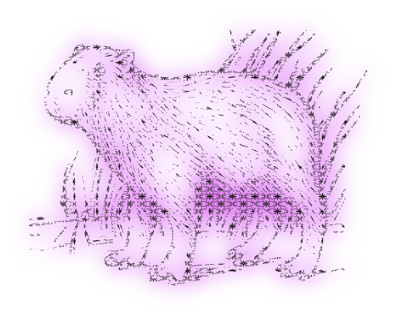 an outline of a capybara made up of characters with a pink glow